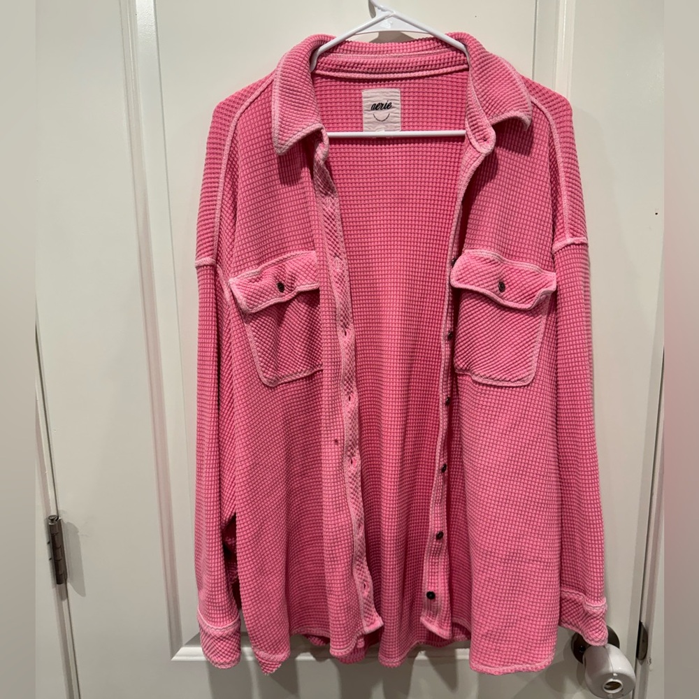 aerie Pink Waffle Knit Henley Top